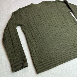Quicksilver Sweater Large Men's Green Pullover V Neck Cable Knit - Lambs Wool